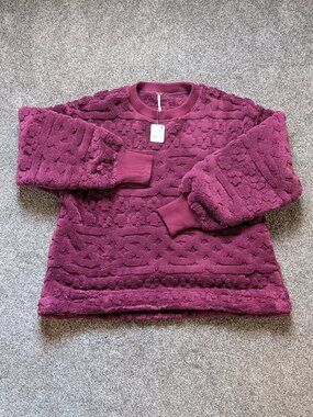 FREE PEOPLE CABLE KNIT SWEATSHIRT - BERRY COMBO NWT